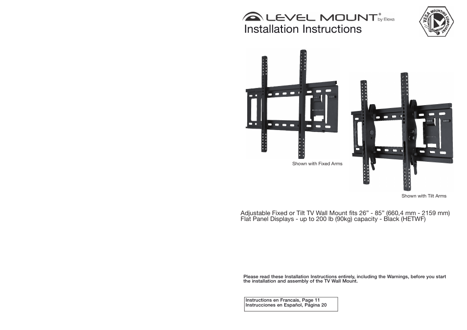 Level Mount HETWF User Manual | 16 pages