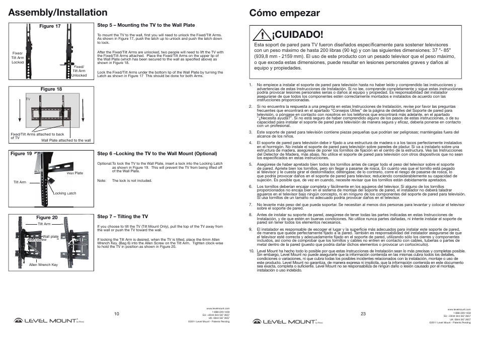 Assembly/installation, Cómo empezar, Cuidado | Level Mount HETWF User Manual | Page 10 / 16