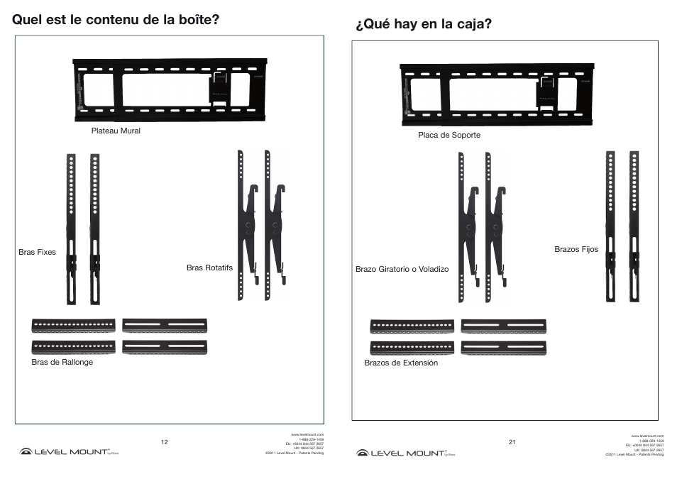 Quel est le contenu de la boîte, Qué hay en la caja | Level Mount HETWF User Manual | Page 12 / 16