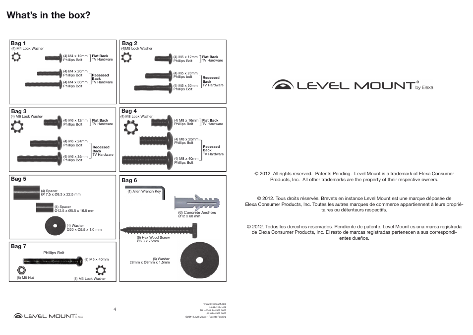 What’s in the box | Level Mount HETWF User Manual | Page 4 / 16