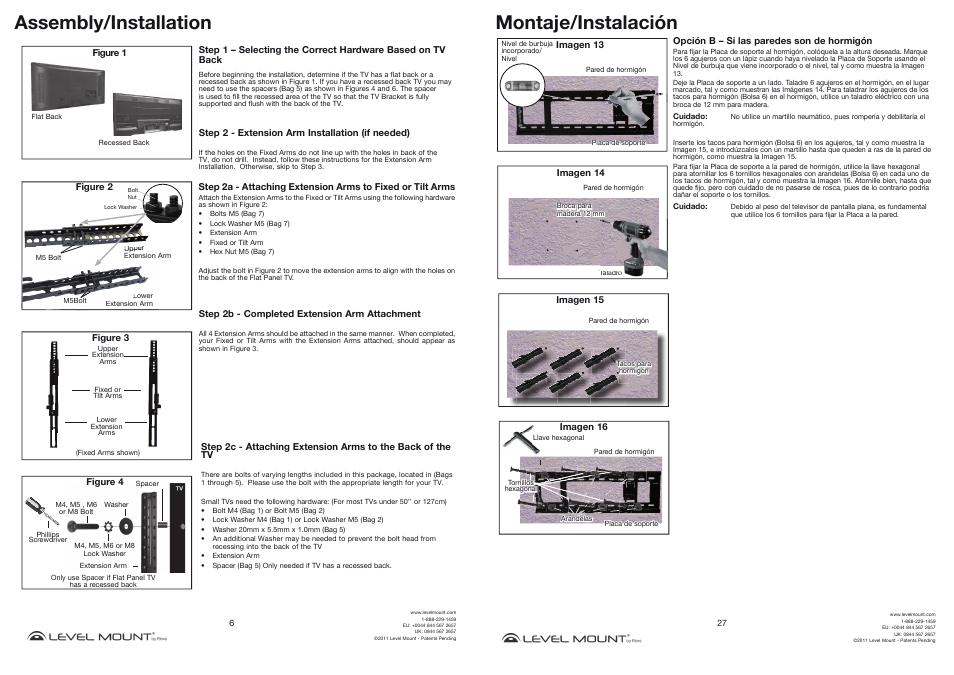 Assembly/installation, Montaje/instalación | Level Mount HETWF User Manual | Page 6 / 16