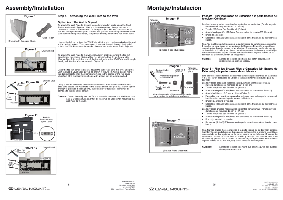 Assembly/installation, Montaje/instalación | Level Mount HETWF User Manual | Page 8 / 16