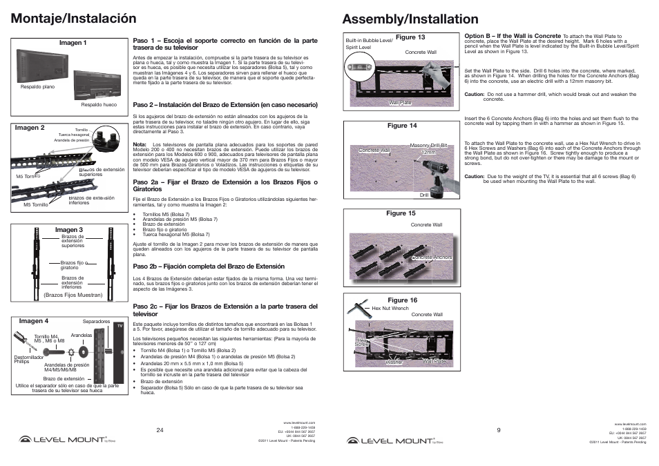 Montaje/instalación, Assembly/installation | Level Mount HETWF User Manual | Page 9 / 16