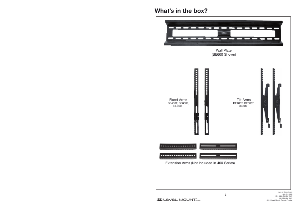 What’s in the box | Level Mount BE800T User Manual | Page 3 / 16