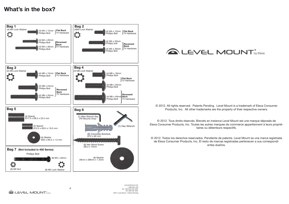 What’s in the box | Level Mount BE800T User Manual | Page 4 / 16