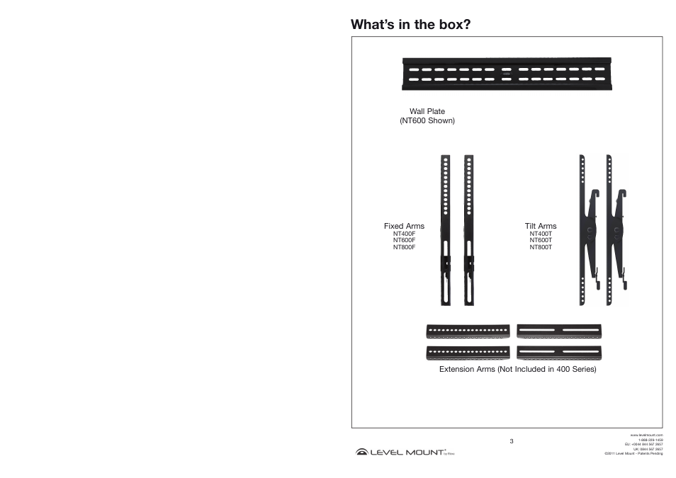 What’s in the box | Level Mount NT800T User Manual | Page 3 / 16