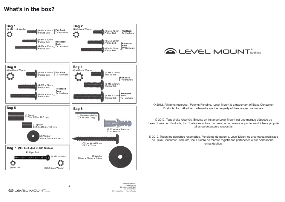 What’s in the box | Level Mount NT800T User Manual | Page 4 / 16