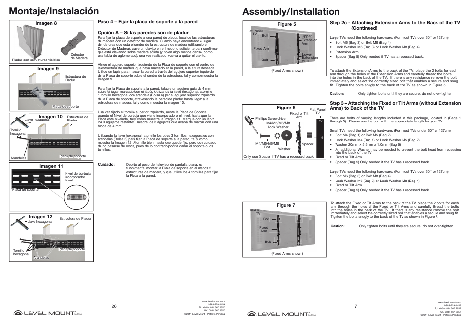 Montaje/instalación, Assembly/installation | Level Mount NT800T User Manual | Page 7 / 16