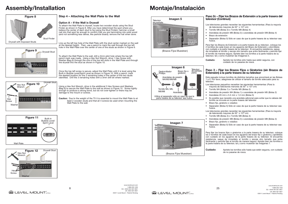 Assembly/installation, Montaje/instalación | Level Mount NT800T User Manual | Page 8 / 16