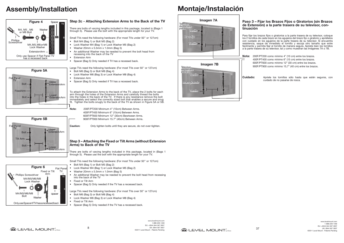 Assembly/installation, Montaje/instalación | Level Mount PT900 User Manual | Page 8 / 22