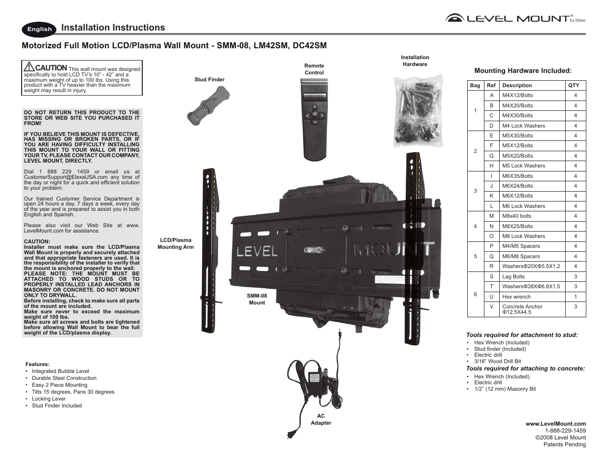 Level Mount DC42SM User Manual | 9 pages