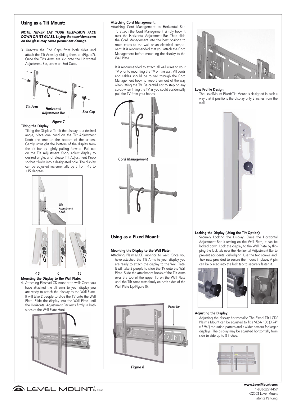 Using as a tilt mount, Using as a fixed mount | Level Mount LM50HDCC User Manual | Page 3 / 12