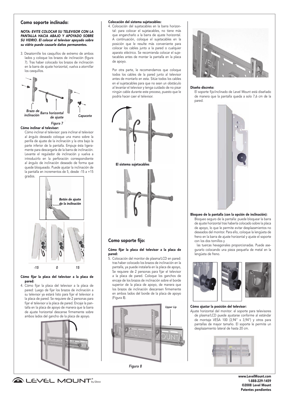 Como soporte inclinado, Como soporte fijo | Level Mount LM50HDCC User Manual | Page 7 / 12