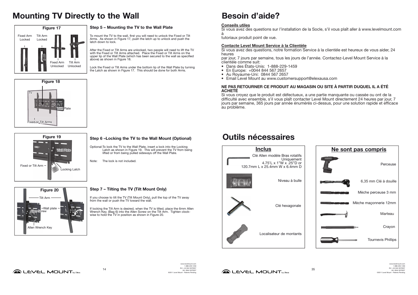 Mounting tv directly to the wall, Outils nécessaires, Besoin d’aide | Inclus, Ne sont pas compris | Level Mount ELTVS60 User Manual | Page 14 / 24