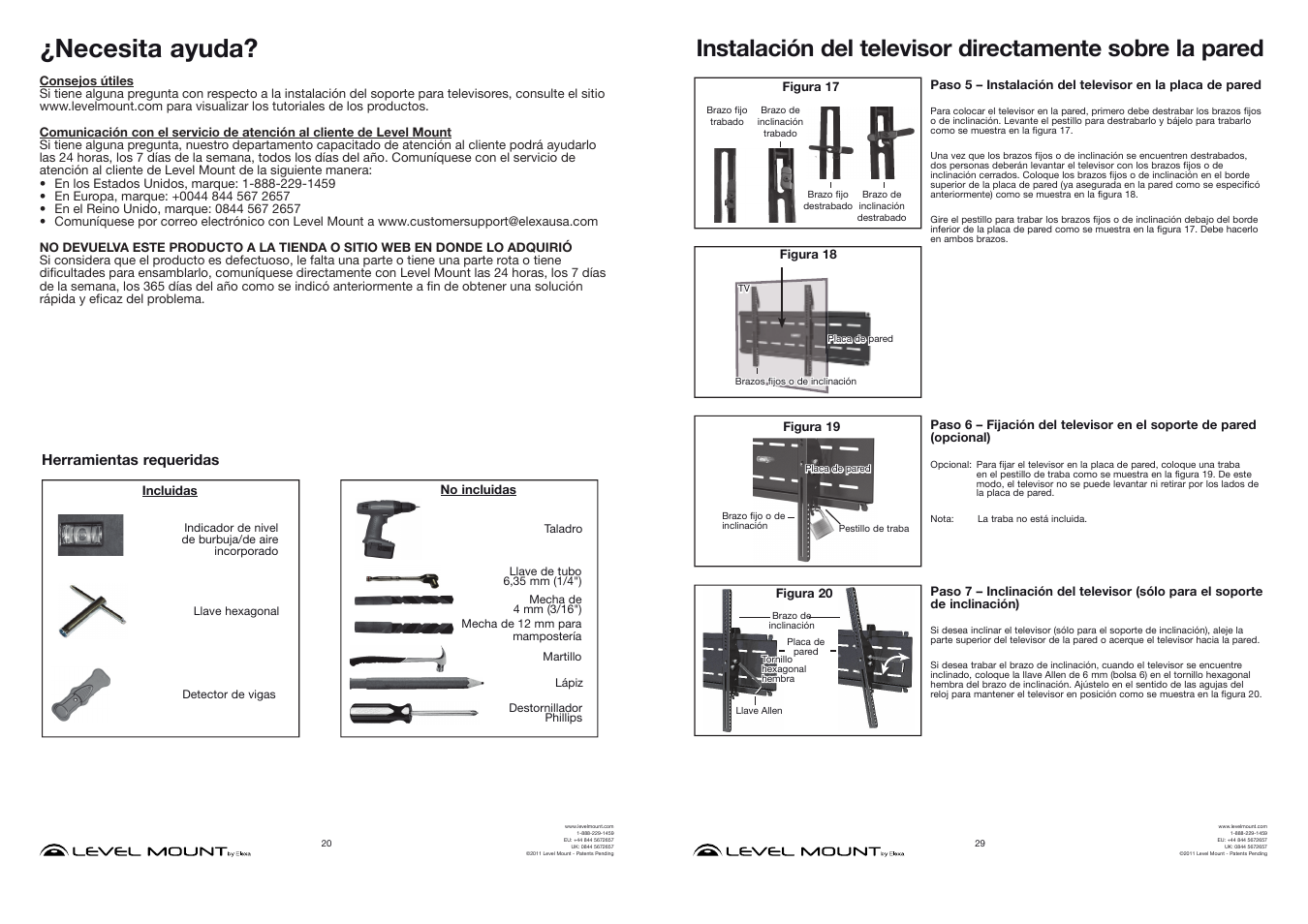 Necesita ayuda | Level Mount ELTVS60 User Manual | Page 20 / 24