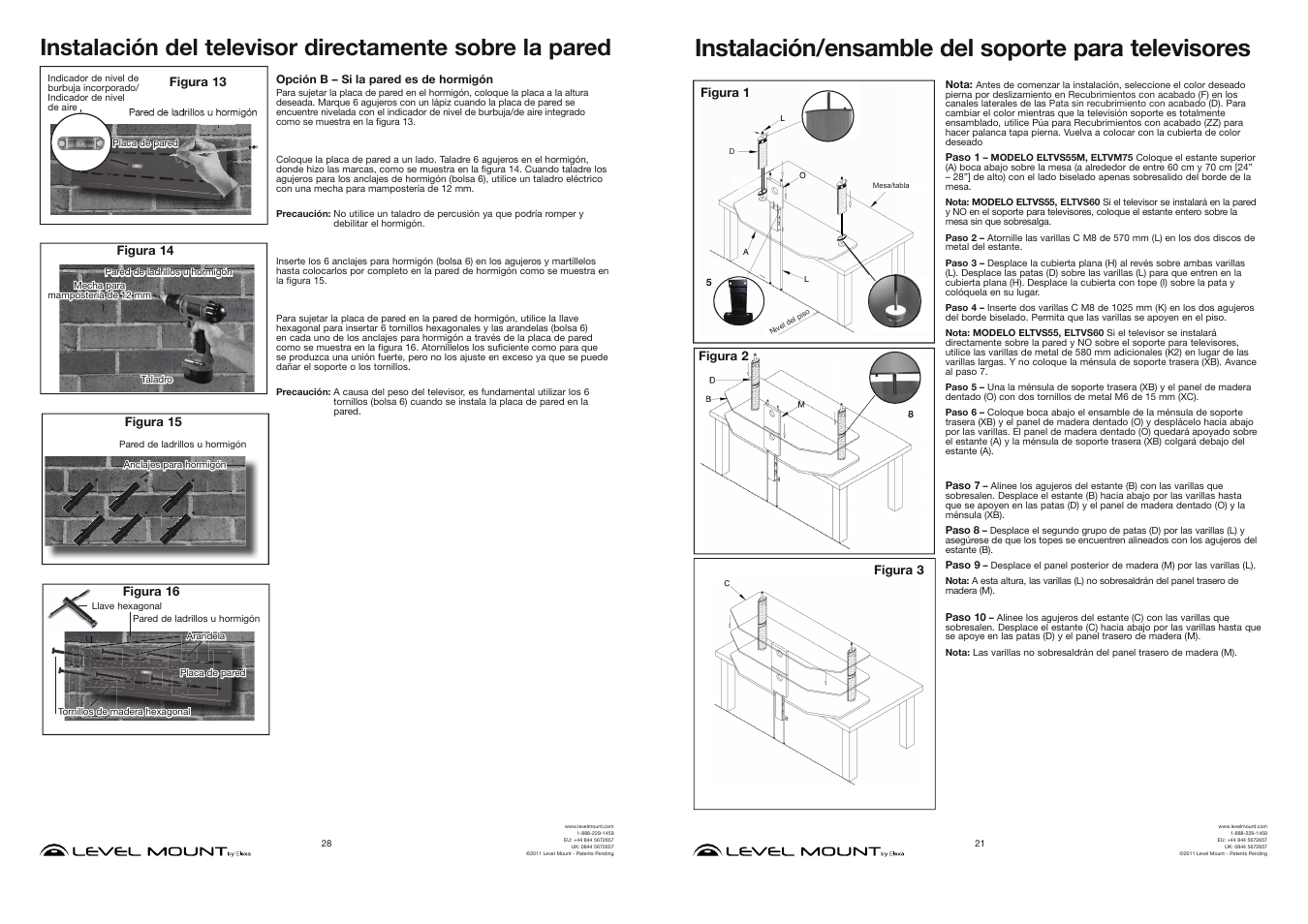Instalación/ensamble del soporte para televisores | Level Mount ELTVS60 User Manual | Page 21 / 24