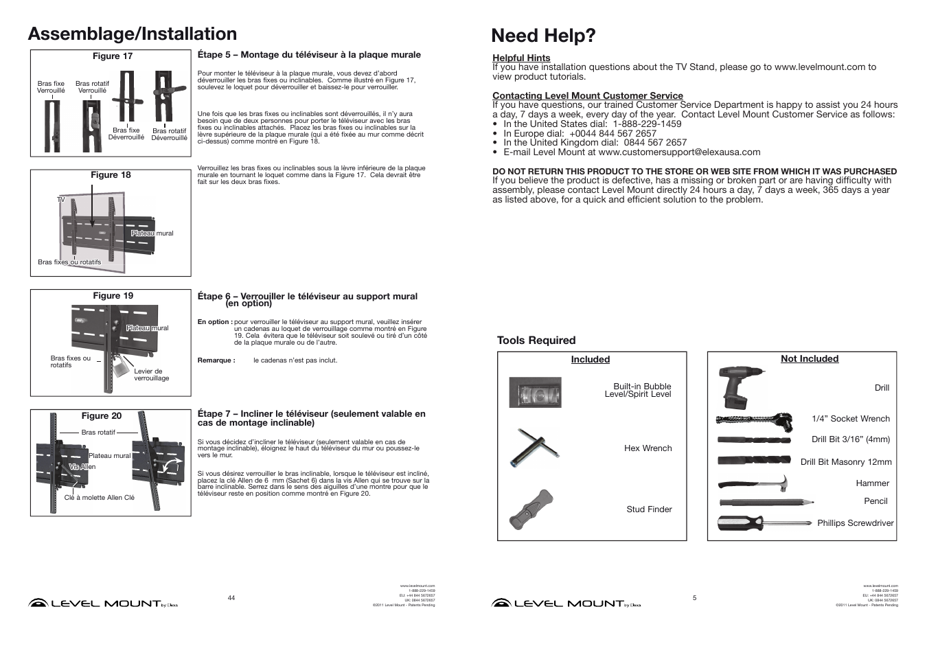 Need help, Assemblage/installation, Tools required | Level Mount ELTVS60 User Manual | Page 5 / 24