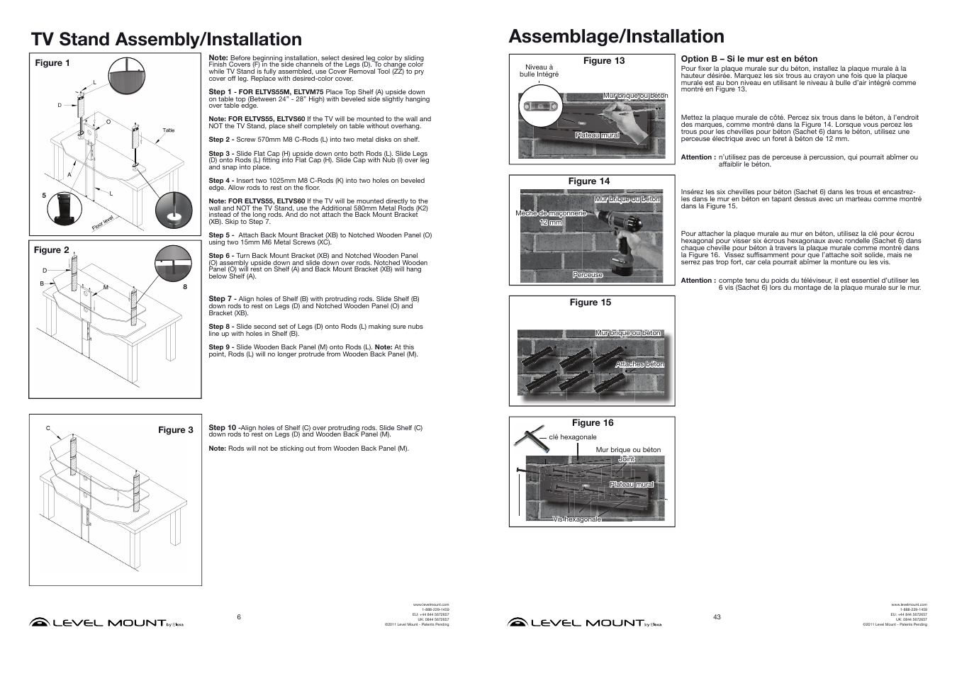 Tv stand assembly/installation, Assemblage/installation | Level Mount ELTVS60 User Manual | Page 6 / 24