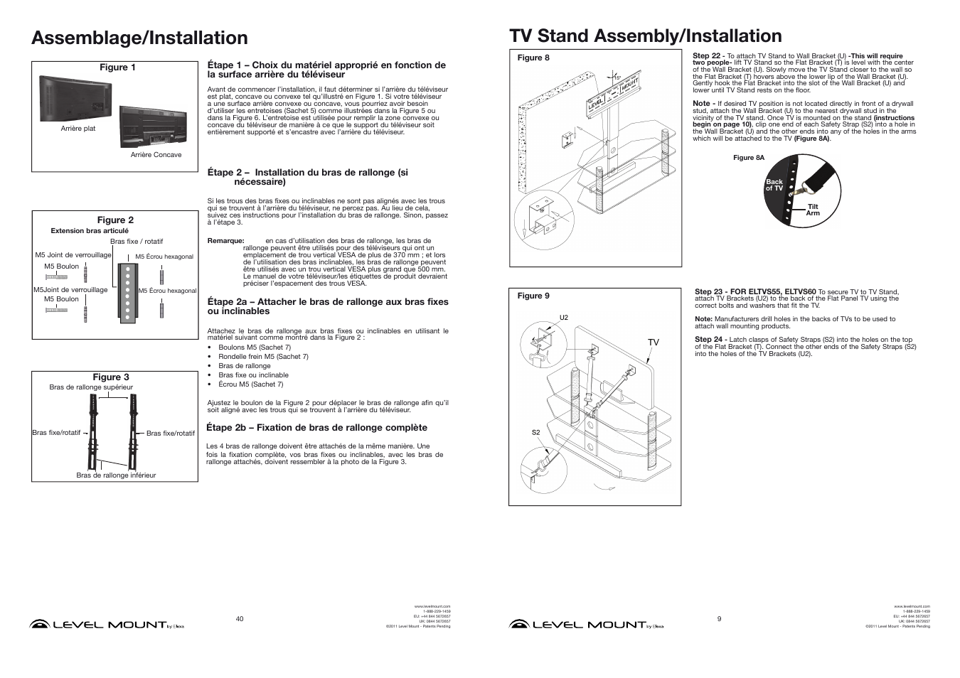 Assemblage/installation, Tv stand assembly/installation | Level Mount ELTVS60 User Manual | Page 9 / 24
