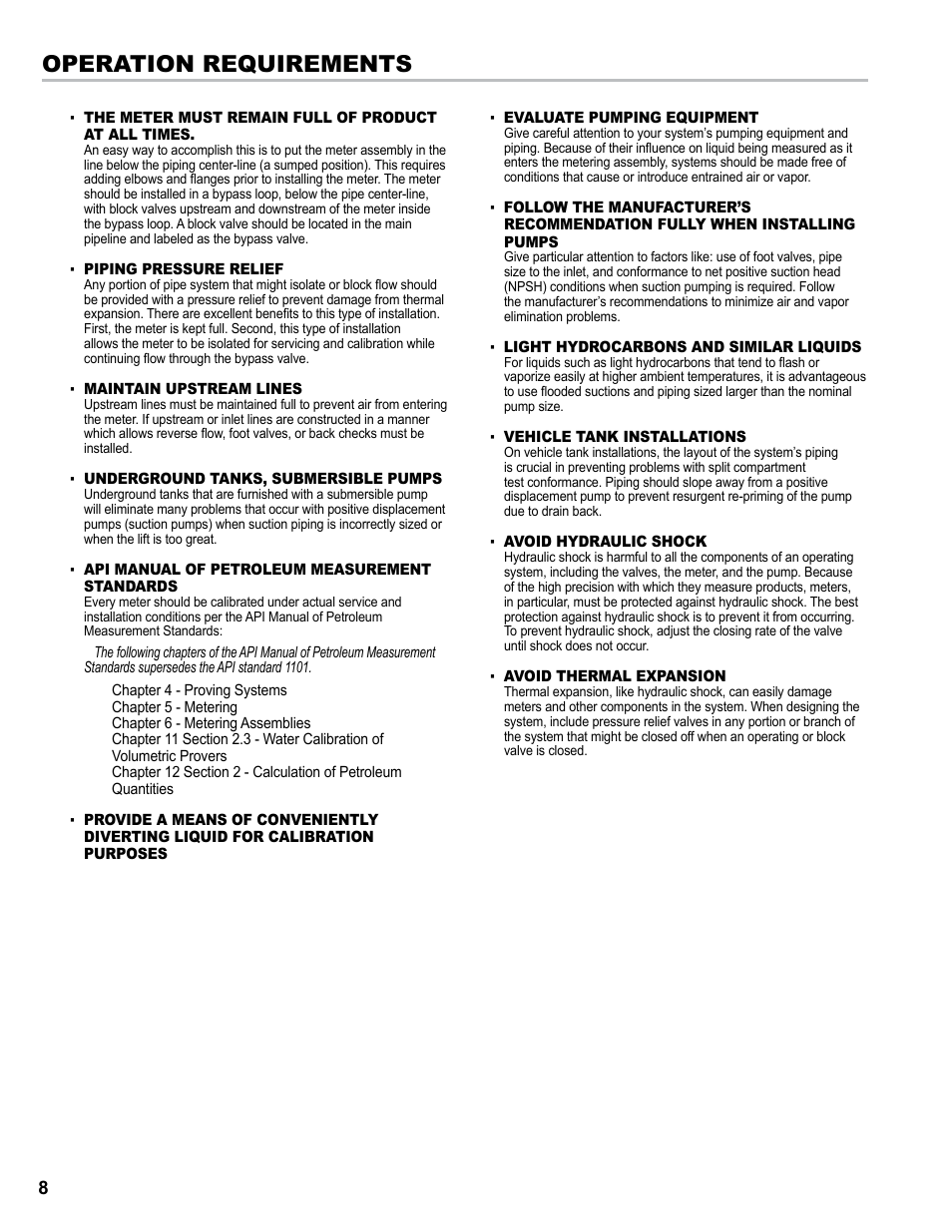 Operation requirements | Liquid Controls M-MA Meters User Manual | Page 8 / 28