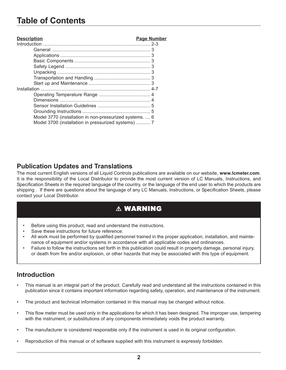 Liquid Controls HMS3700 & HMS3770 Insertion Sensors LC Mag Insertion User Manual | Page 2 / 8