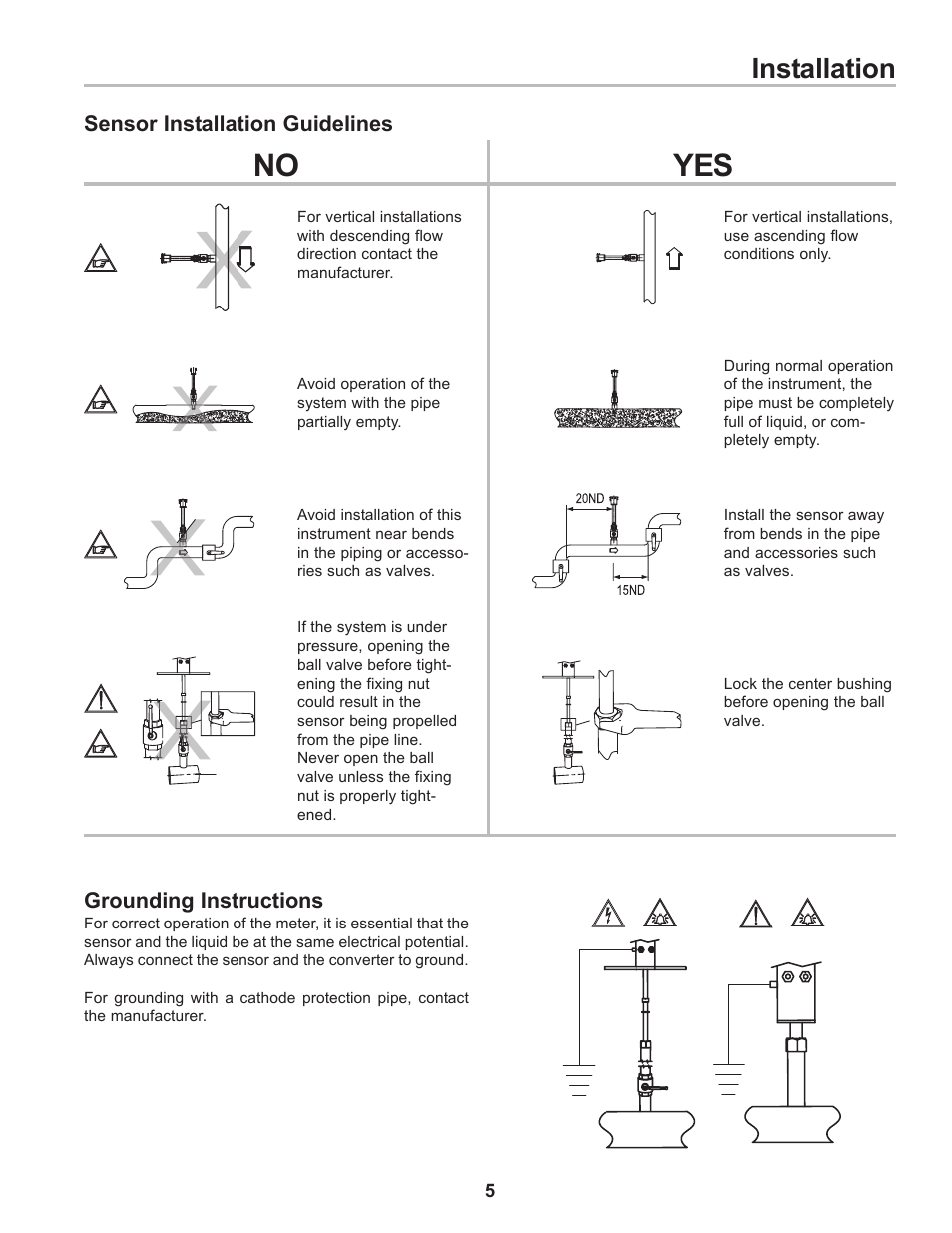 No yes, Installation | Liquid Controls HMS3700 & HMS3770 Insertion Sensors LC Mag Insertion User Manual | Page 5 / 8