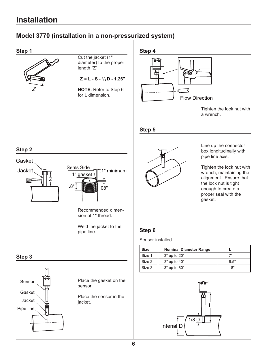 Installation | Liquid Controls HMS3700 & HMS3770 Insertion Sensors LC Mag Insertion User Manual | Page 6 / 8