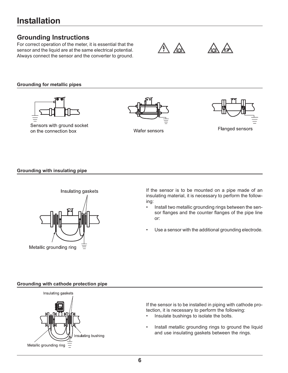 Installation, Grounding instructions | Liquid Controls HMS501, HMS600, HMS1000, HMS2400, HMS2500, and HMS5000 LC Mag IOM User Manual | Page 6 / 8