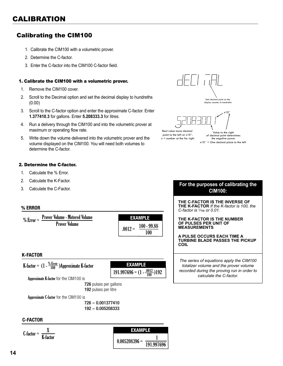 Calibration, Calibrating the cim100 | Liquid Controls CIM100 User Manual | Page 14 / 16