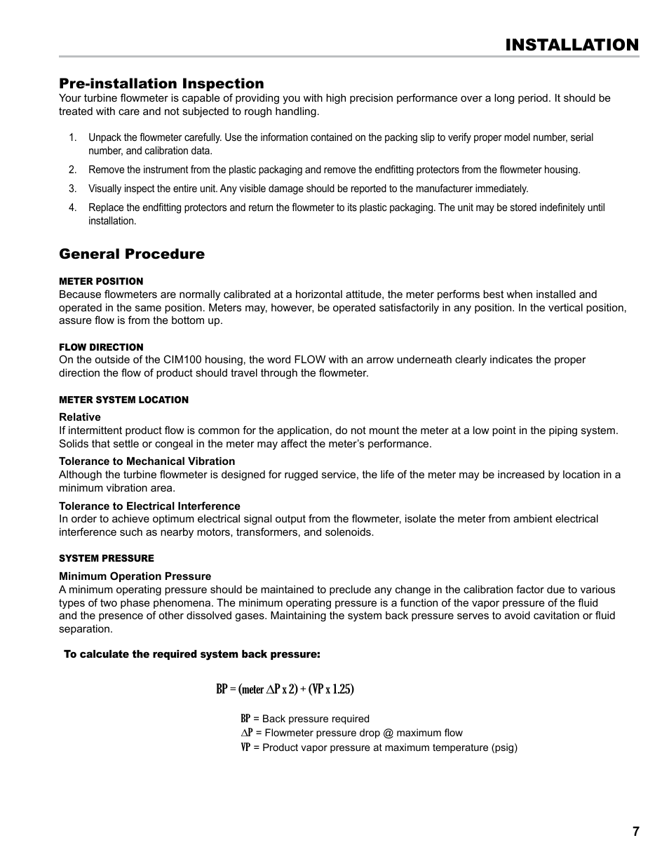 Installation, Pre-installation inspection, General procedure | Liquid Controls CIM100 User Manual | Page 7 / 16