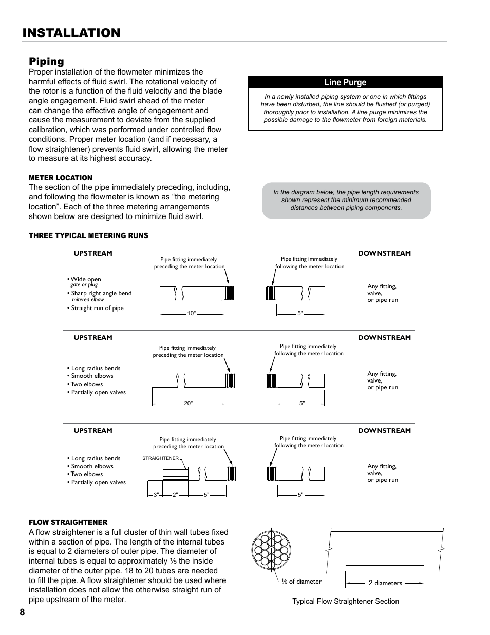 Installation, Piping, Line purge | Liquid Controls CIM100 User Manual | Page 8 / 16