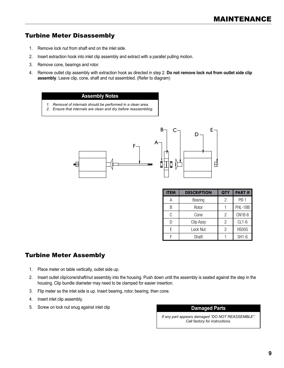 Maintenance, Turbine meter disassembly, Turbine meter assembly | Liquid Controls CIM100 User Manual | Page 9 / 16