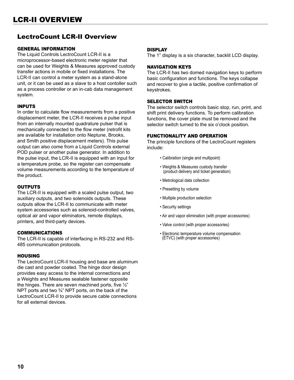 Lcr-ii overview, Lectrocount lcr-ii overview | Liquid Controls LCRII Install E3650-E3651 Series User Manual | Page 10 / 40