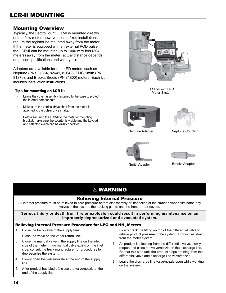 Lcr-ii mounting, Warning, Mounting overview | Liquid Controls LCRII Install E3650-E3651 Series User Manual | Page 14 / 40