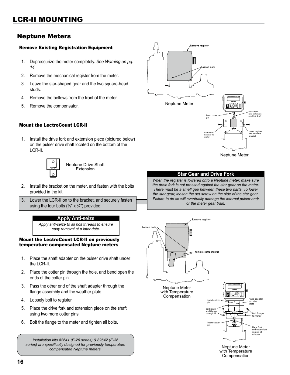 Lcr-ii mounting, Neptune meters, Apply anti-seize | Star gear and drive fork | Liquid Controls LCRII Install E3650-E3651 Series User Manual | Page 16 / 40