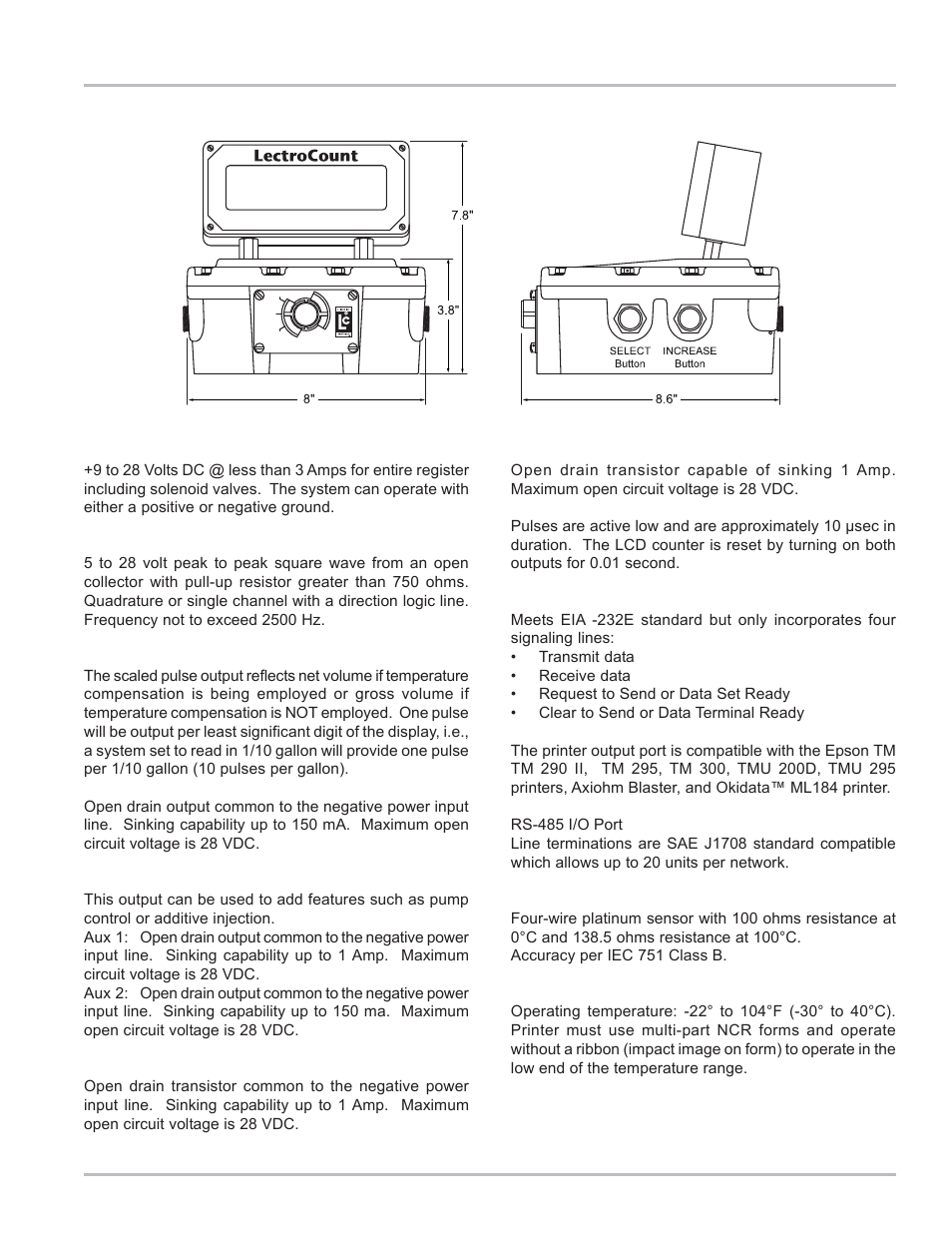 Specifications | Liquid Controls LCR Install User Manual | Page 5 / 24