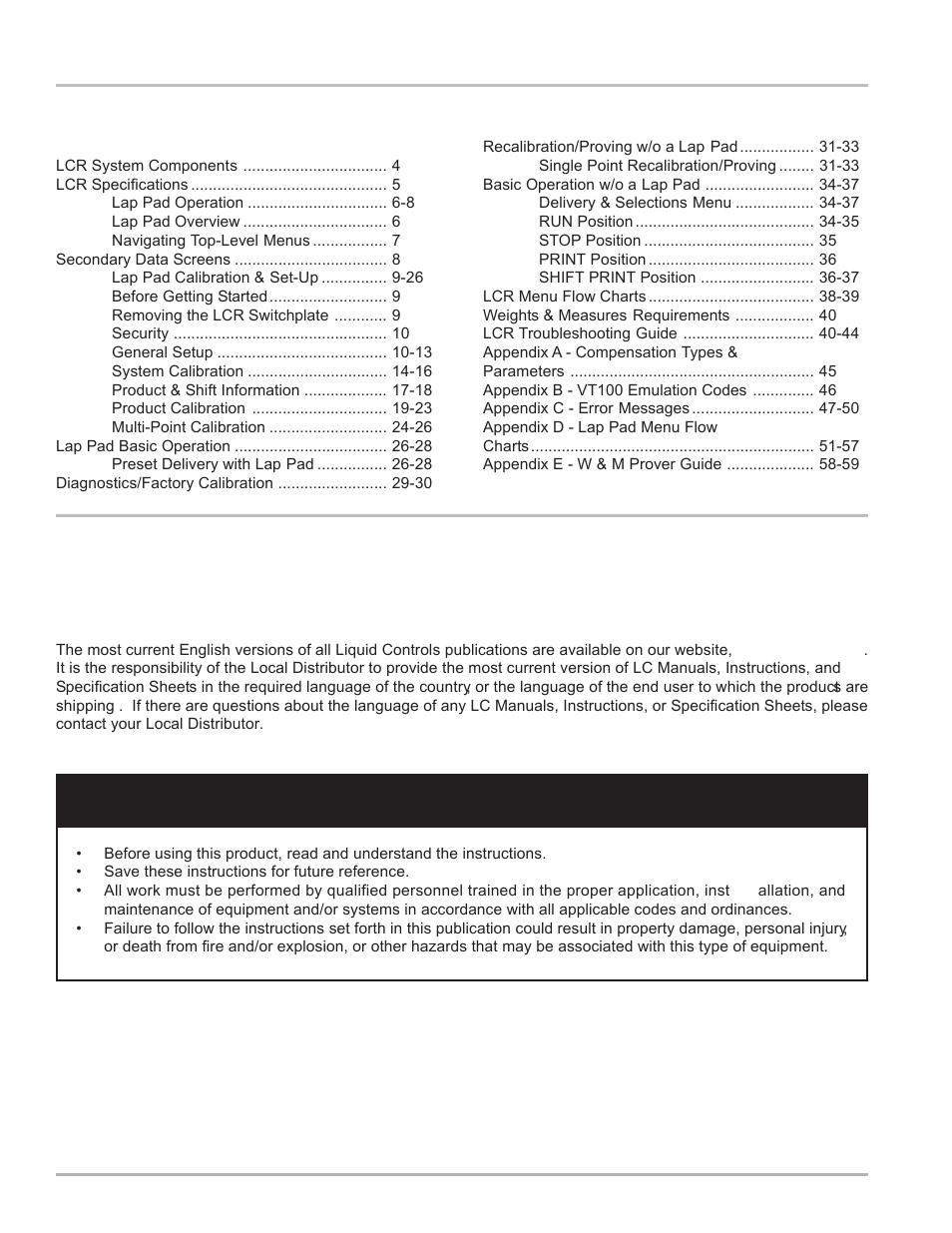 Liquid Controls LCR Setup & Operation User Manual | Page 2 / 60