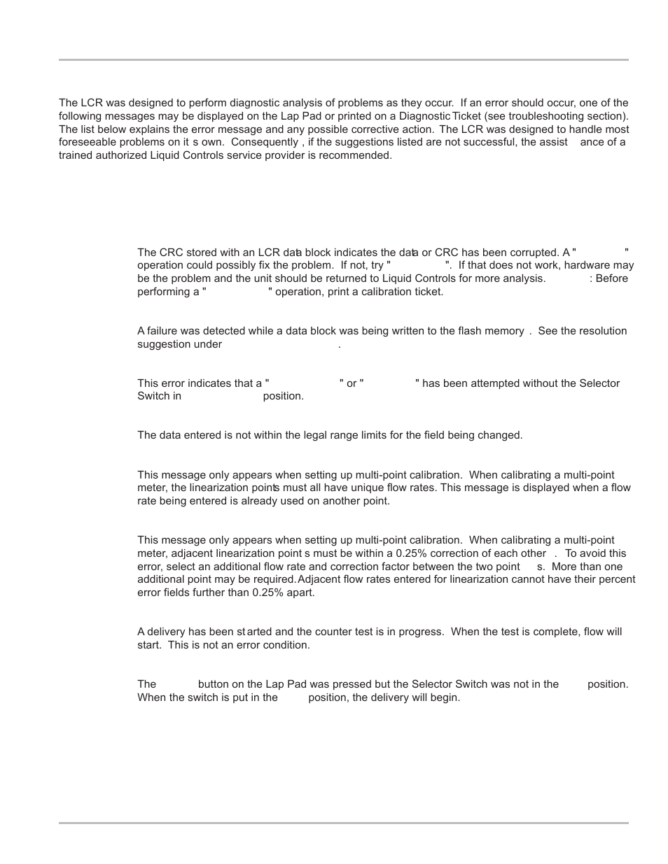 Appendix c - error messages, Run time message list | Liquid Controls LCR Setup & Operation User Manual | Page 47 / 60