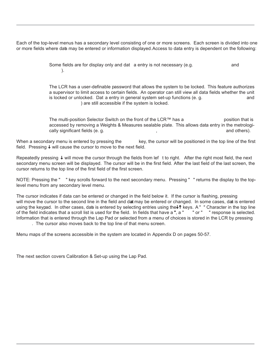 Lap pad operation, Secondary data screens | Liquid Controls LCR Setup & Operation User Manual | Page 8 / 60