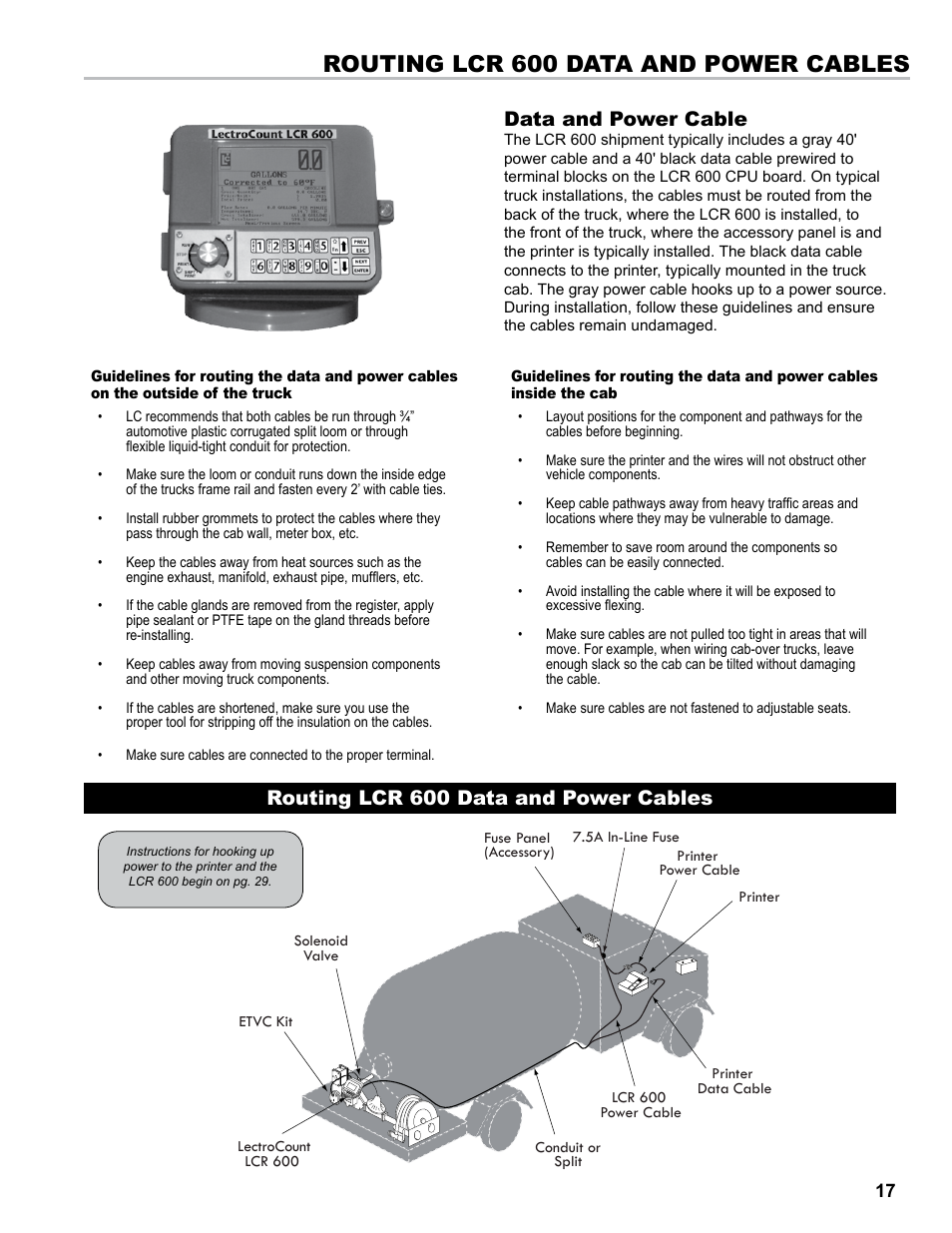 Routing lcr 600 data and power cables, Data and power cable | Liquid Controls LCR 600 Install User Manual | Page 17 / 36