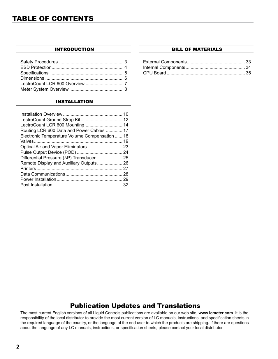 Liquid Controls LCR 600 Install User Manual | Page 2 / 36