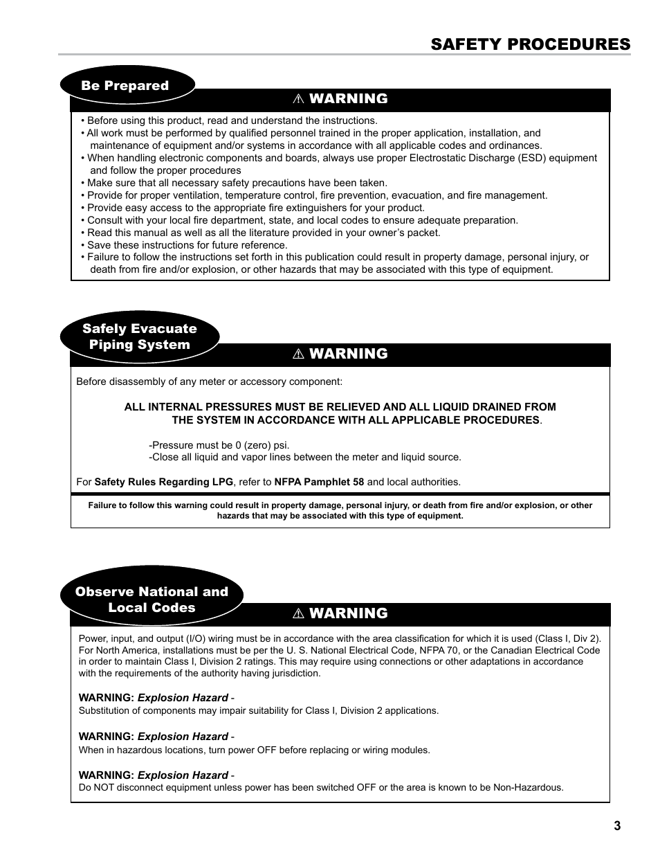 Safety procedures, Warning | Liquid Controls LCR 600 Install User Manual | Page 3 / 36