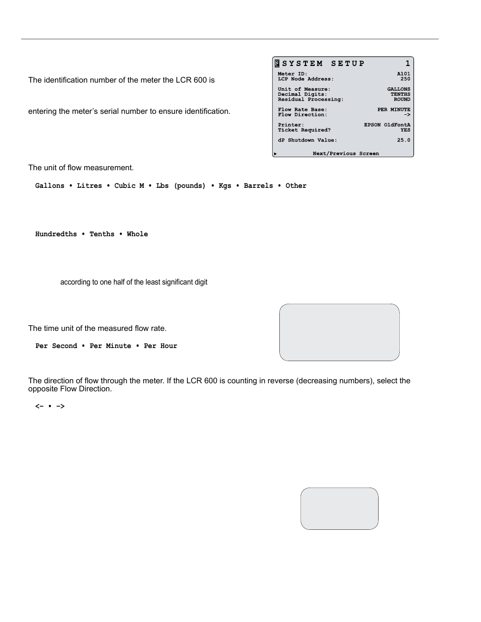 System setup | Liquid Controls LCR 600 Setup & Op User Manual | Page 24 / 68
