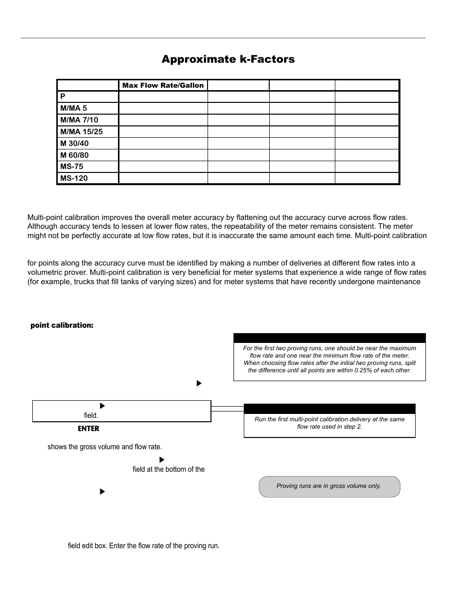 Calibration setup, Approximate k-factors, Multi-point calibration proving | Liquid Controls LCR 600 Setup & Op User Manual | Page 30 / 68