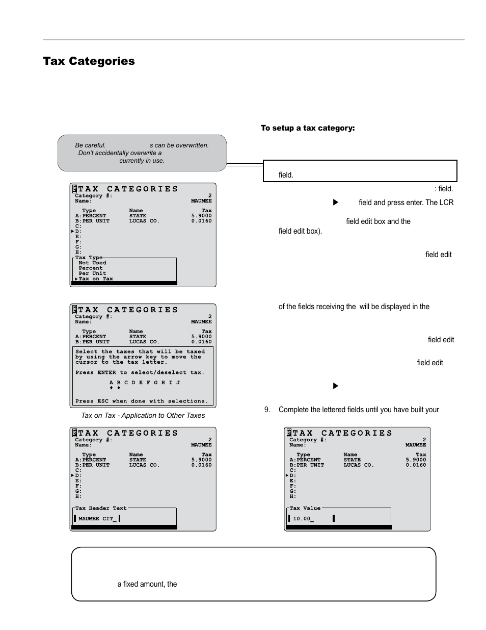 Point-of-sale setup, Tax categories | Liquid Controls LCR 600 Setup & Op User Manual | Page 37 / 68