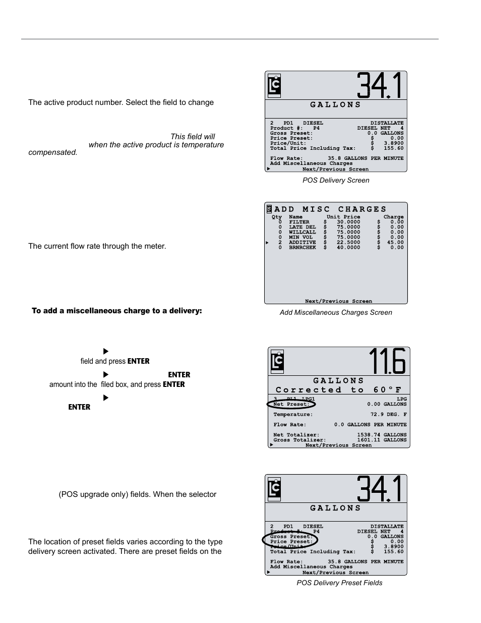 Operation - delivery screens, Preset deliveries, Delivery screens (continued) | Liquid Controls LCR 600 Setup & Op User Manual | Page 46 / 68