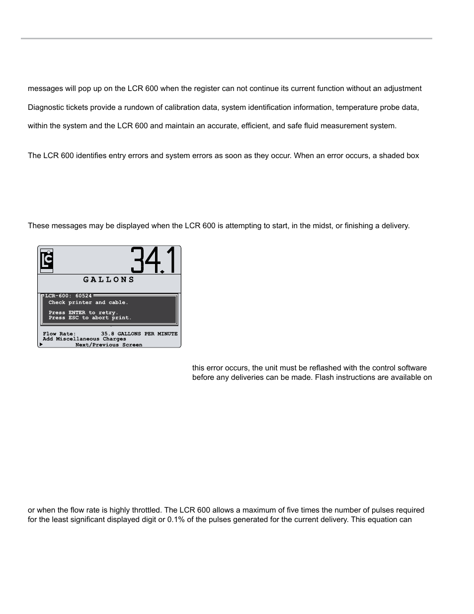 Diagnostics and troubleshooting, Diagnostics and troubleshooting overview, Error messages | Liquid Controls LCR 600 Setup & Op User Manual | Page 54 / 68