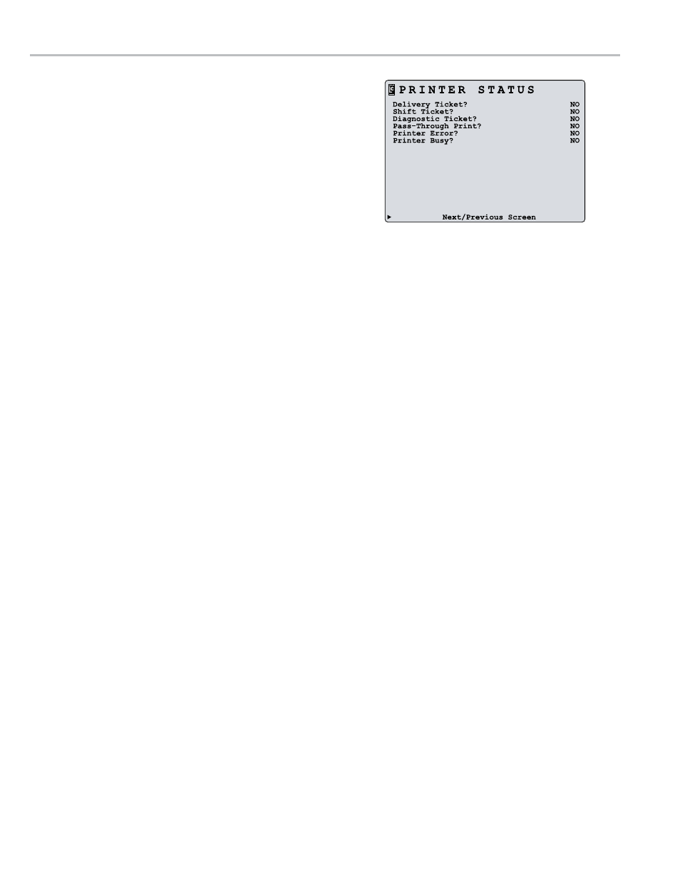Diagnostics - printer status | Liquid Controls LCR 600 Setup & Op User Manual | Page 58 / 68