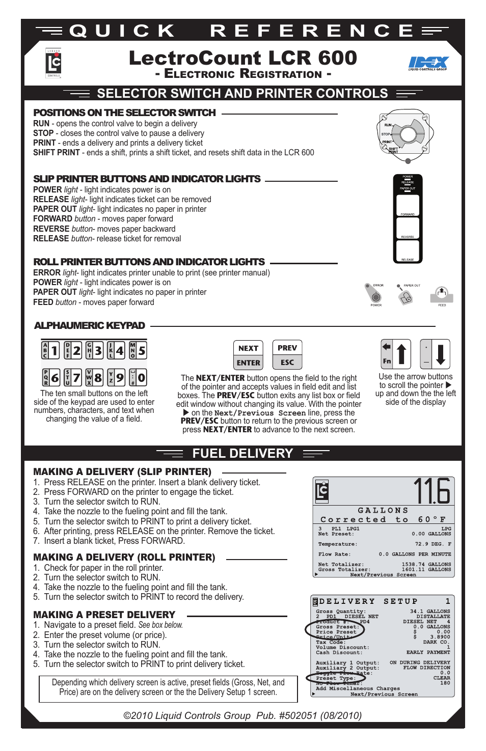 Liquid Controls LCR 600 - Quick Reference User Manual | 2 pages