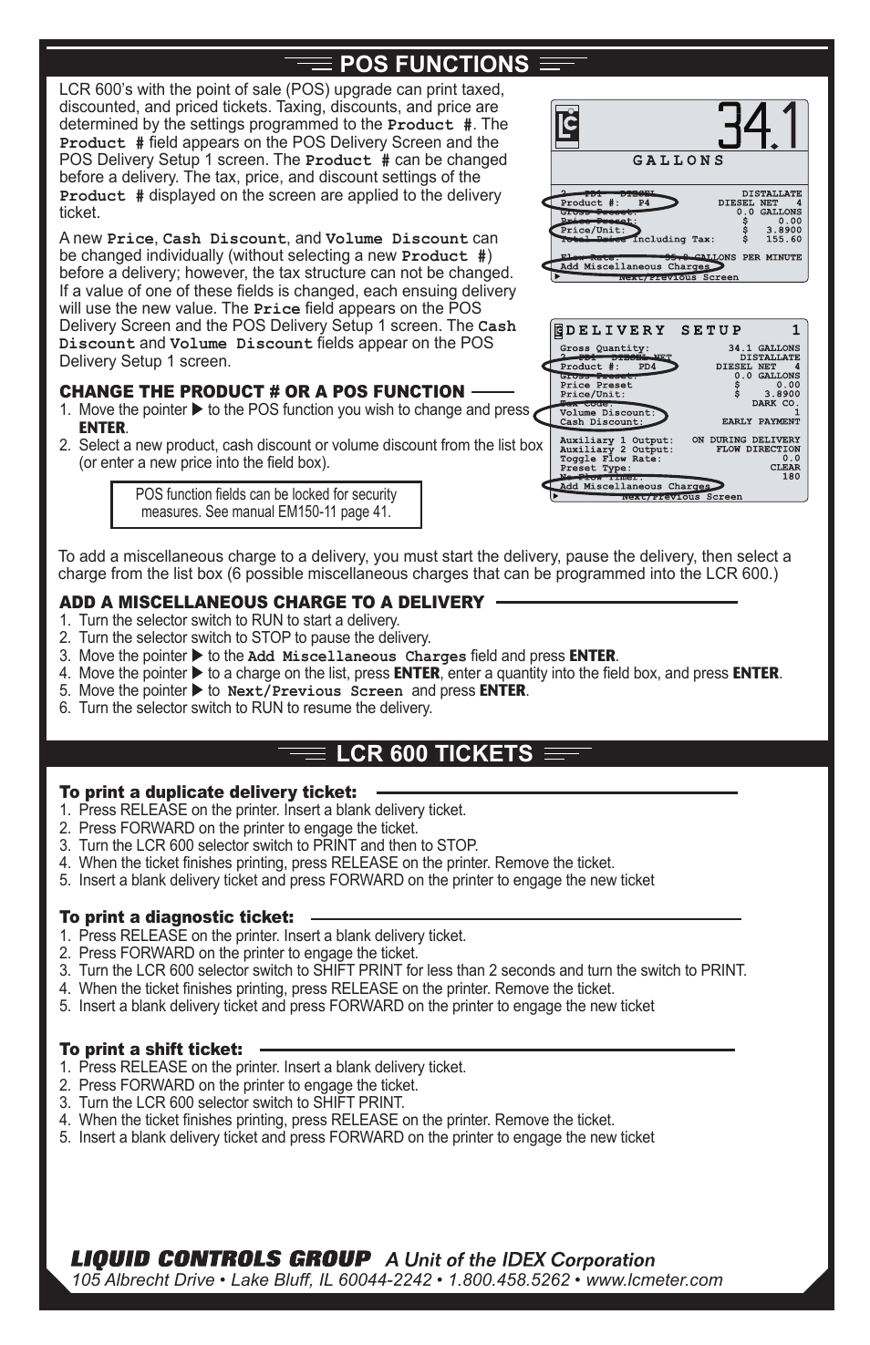 Pos functions lcr 600 tickets | Liquid Controls LCR 600 - Quick Reference User Manual | Page 2 / 2